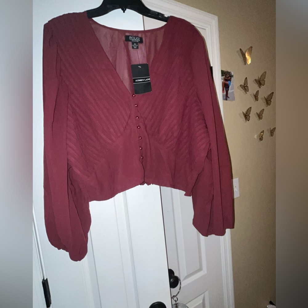 Burgundy Blouse with Button Detail